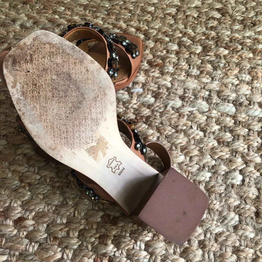 Tory Burch Delaney Embellished Heeled Sandal. Calf Leather. Size 6.5
